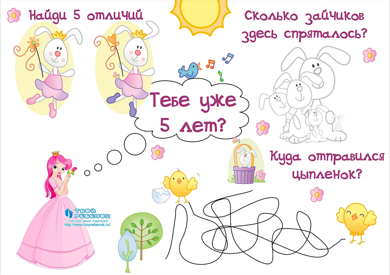 Плакат на 5 лет девочке с днем рождения. Картинка