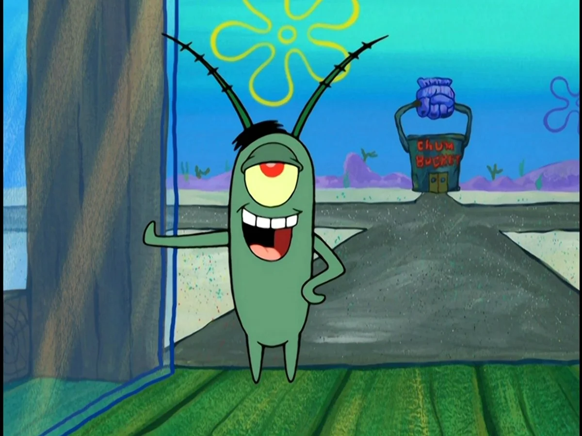 Планктон губка Боб. Картинка из мультфильма