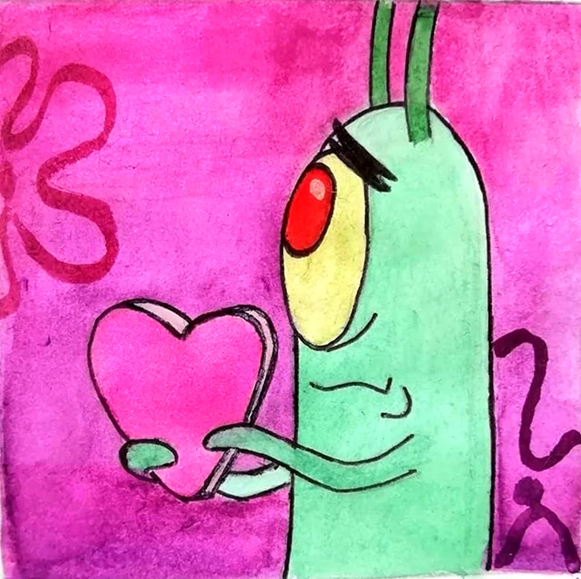 Планктон из Спанч Боба с сердечком. Для срисовки