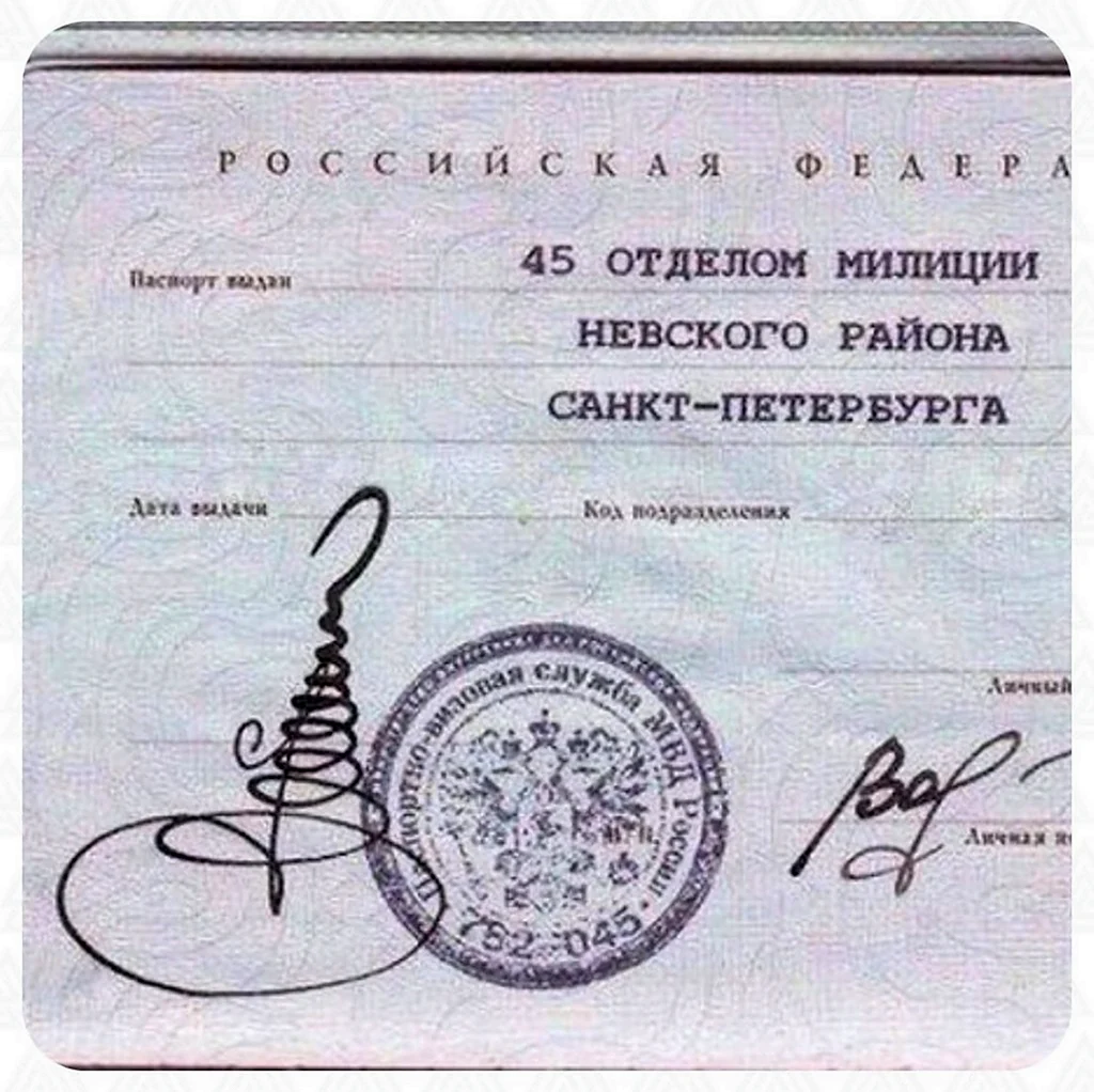 Подпись в паспорте. Картинка