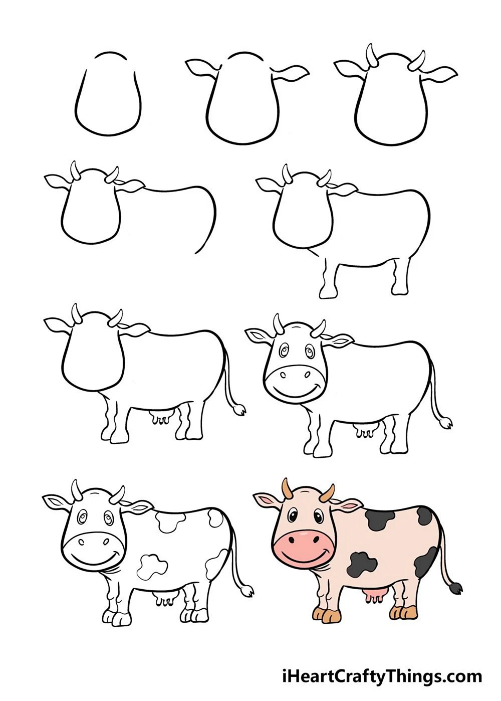 Поэтапное рисование коровы. Для срисовки