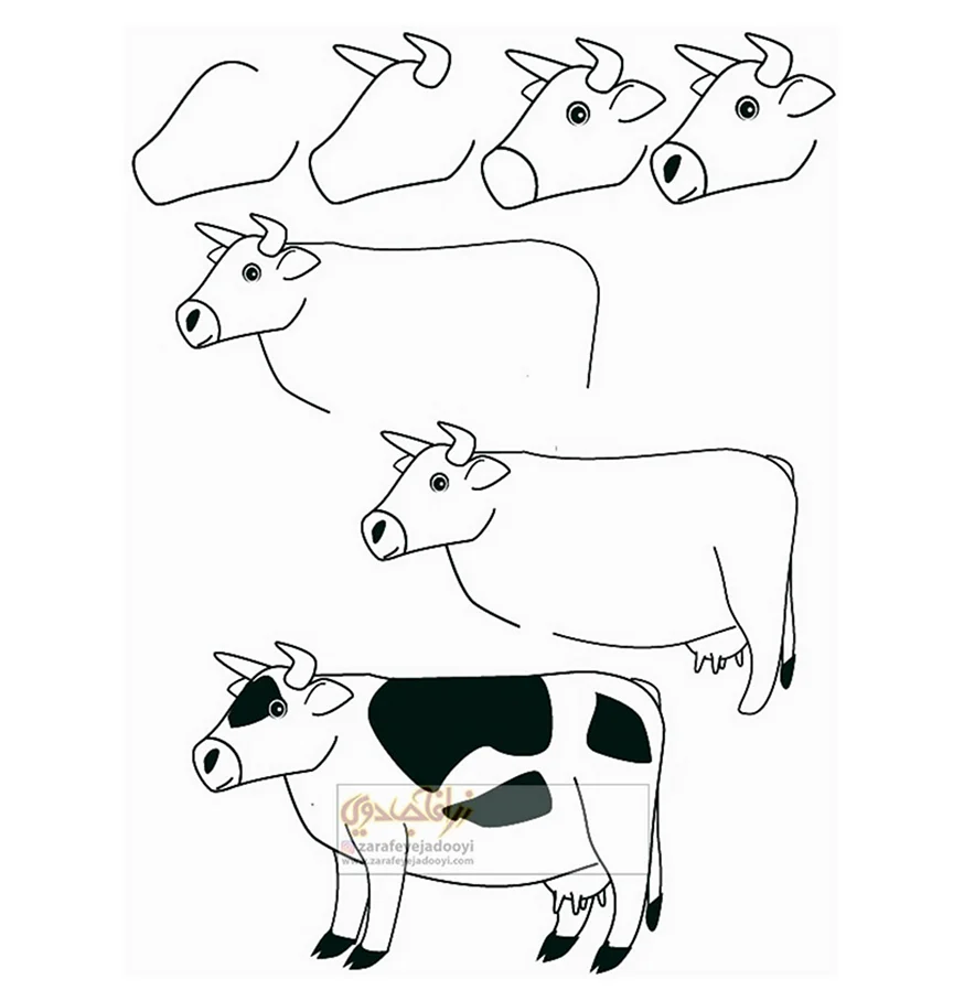 Поэтапное рисование коровы. Для срисовки