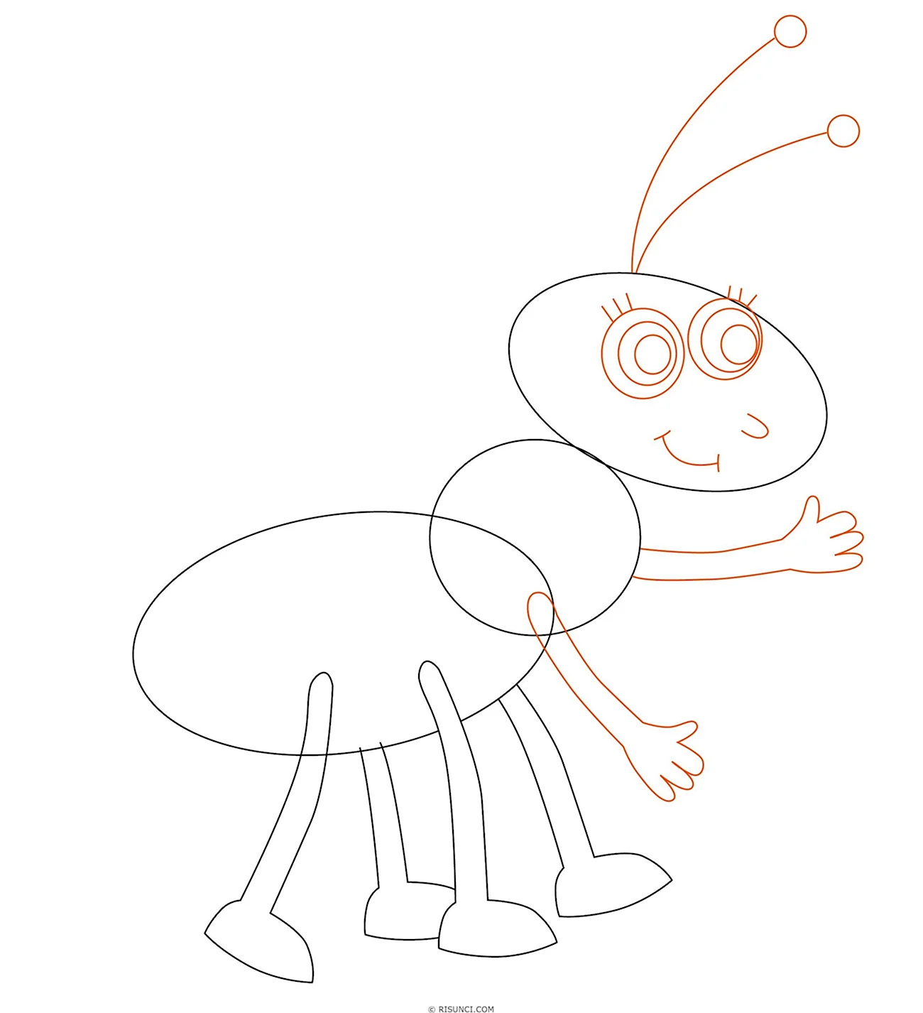 Поэтапное рисование муравья для детей. Для срисовки
