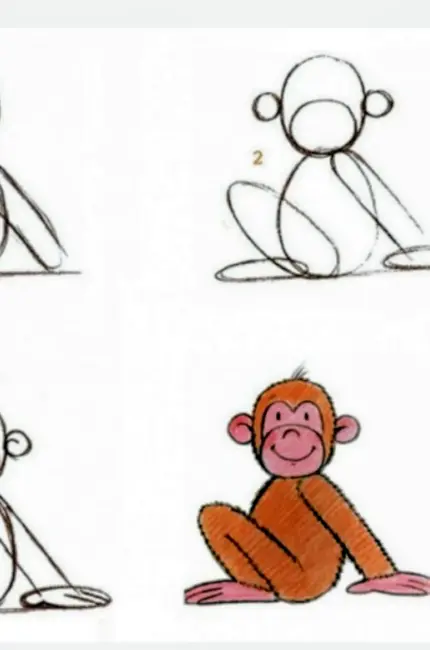 Поэтапное рисование обезьяны для детей. Для срисовки