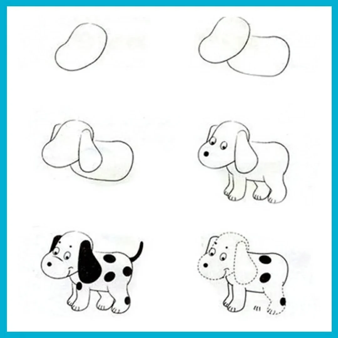 Поэтапное рисование щенка для детей. Для срисовки