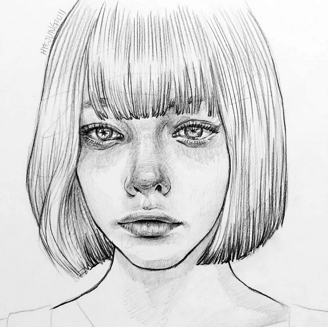 Портрет девушки с каре карандашом. Для срисовки