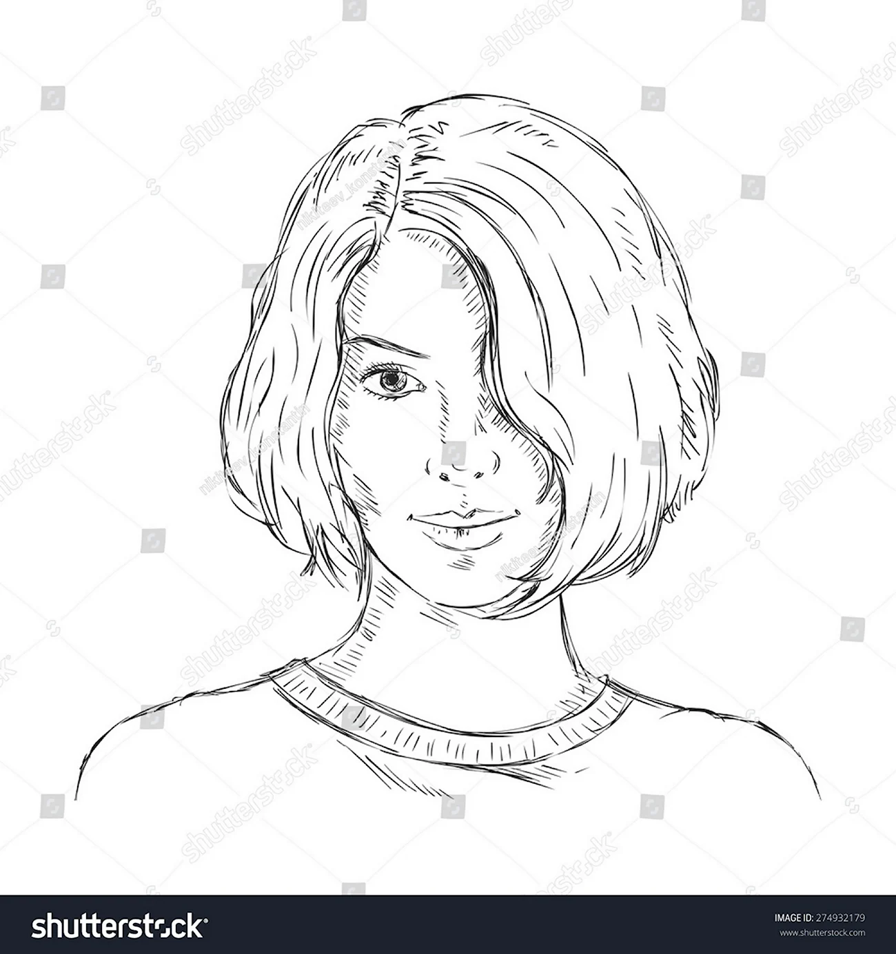 Портрет девушки с короткими волосами карандашом. Для срисовки