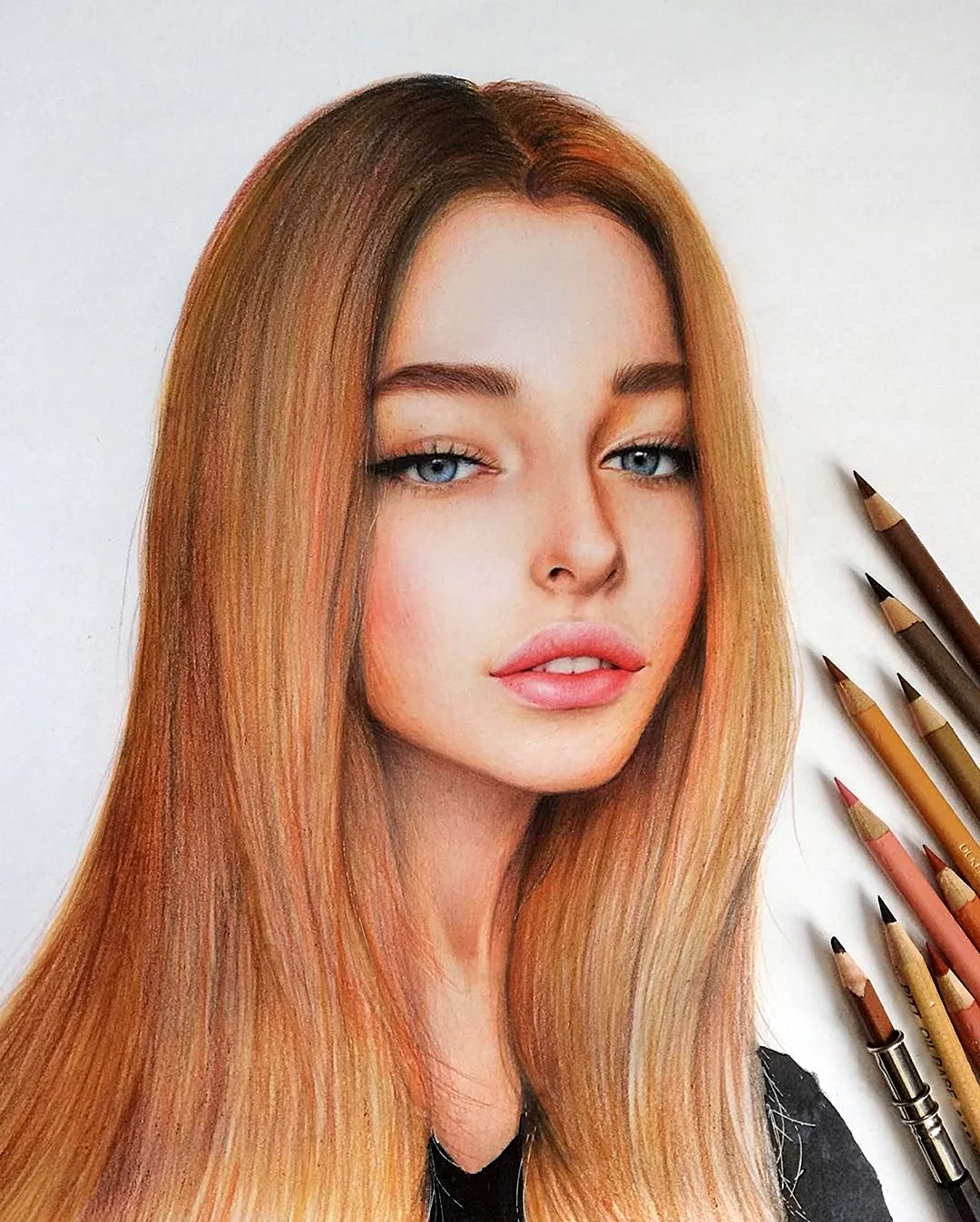 Портрет девушки цветными карандашами. Для срисовки