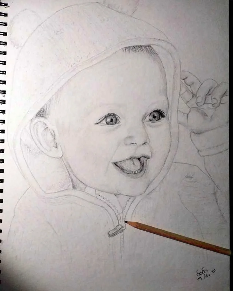 Портрет младенца карандашом. Для срисовки