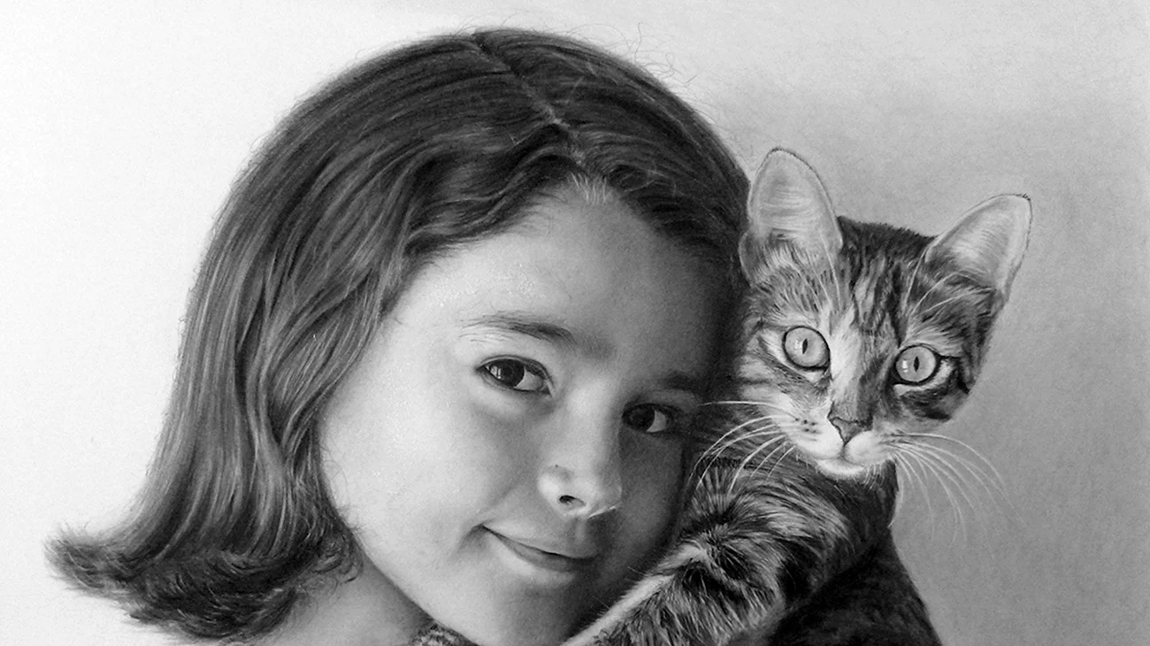 Портреты девушек с котом. Для срисовки