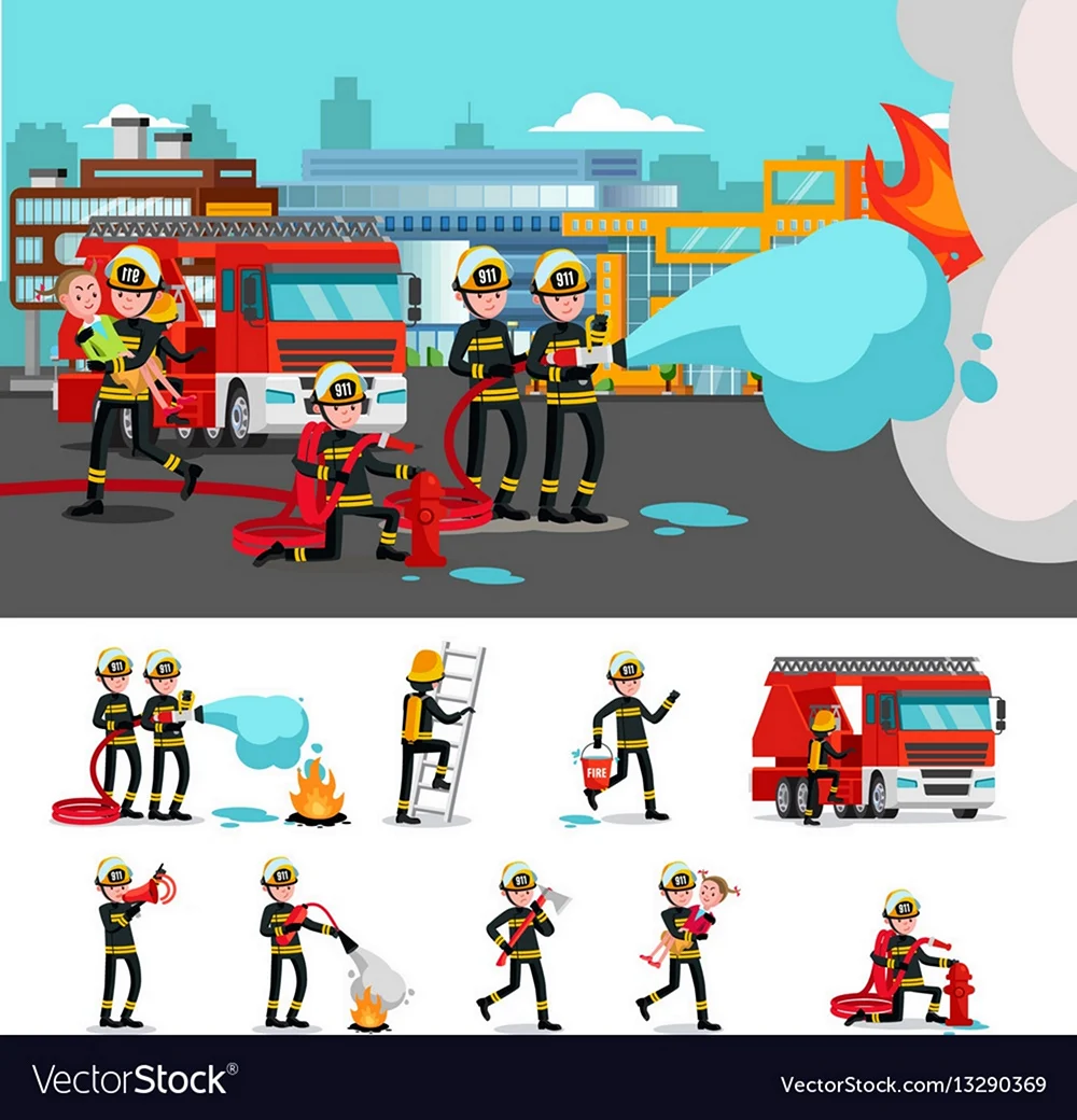 Пожарные графический дизайн. Картинка из мультфильма