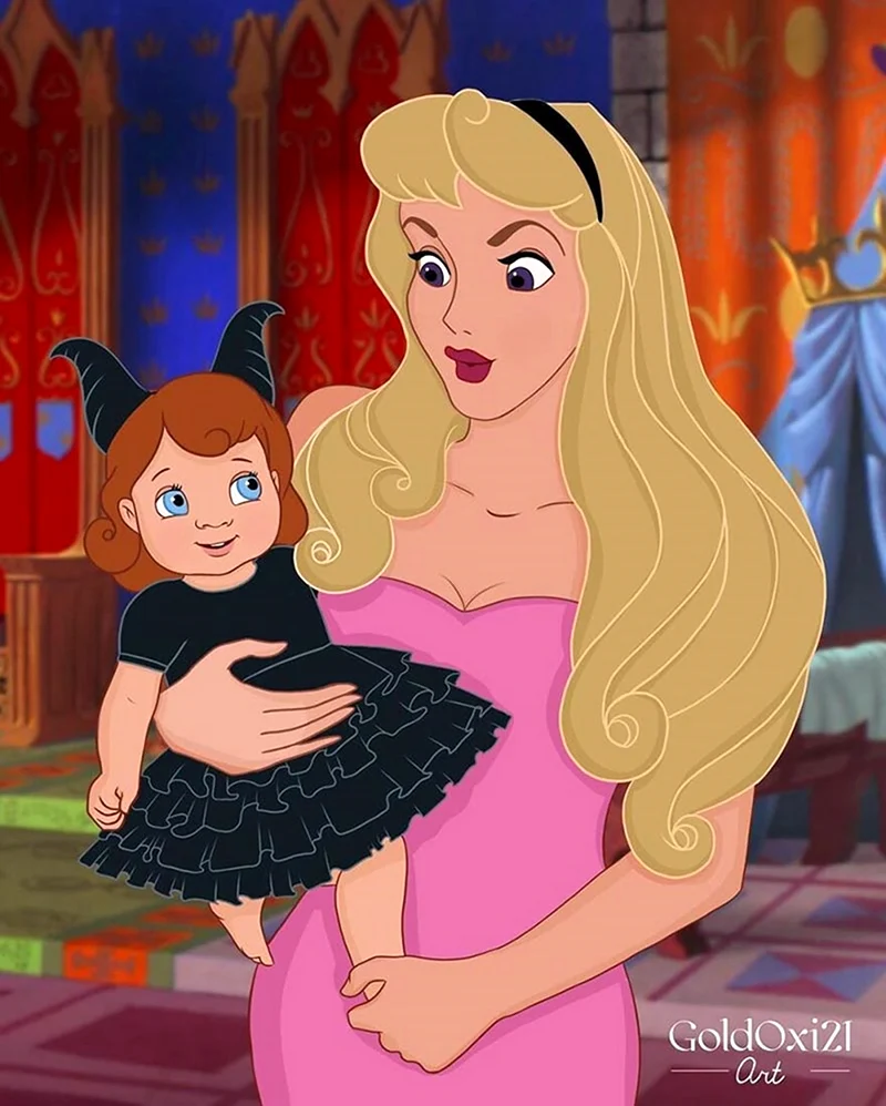 Принцессы Диснея и их дети. Картинка из мультфильма