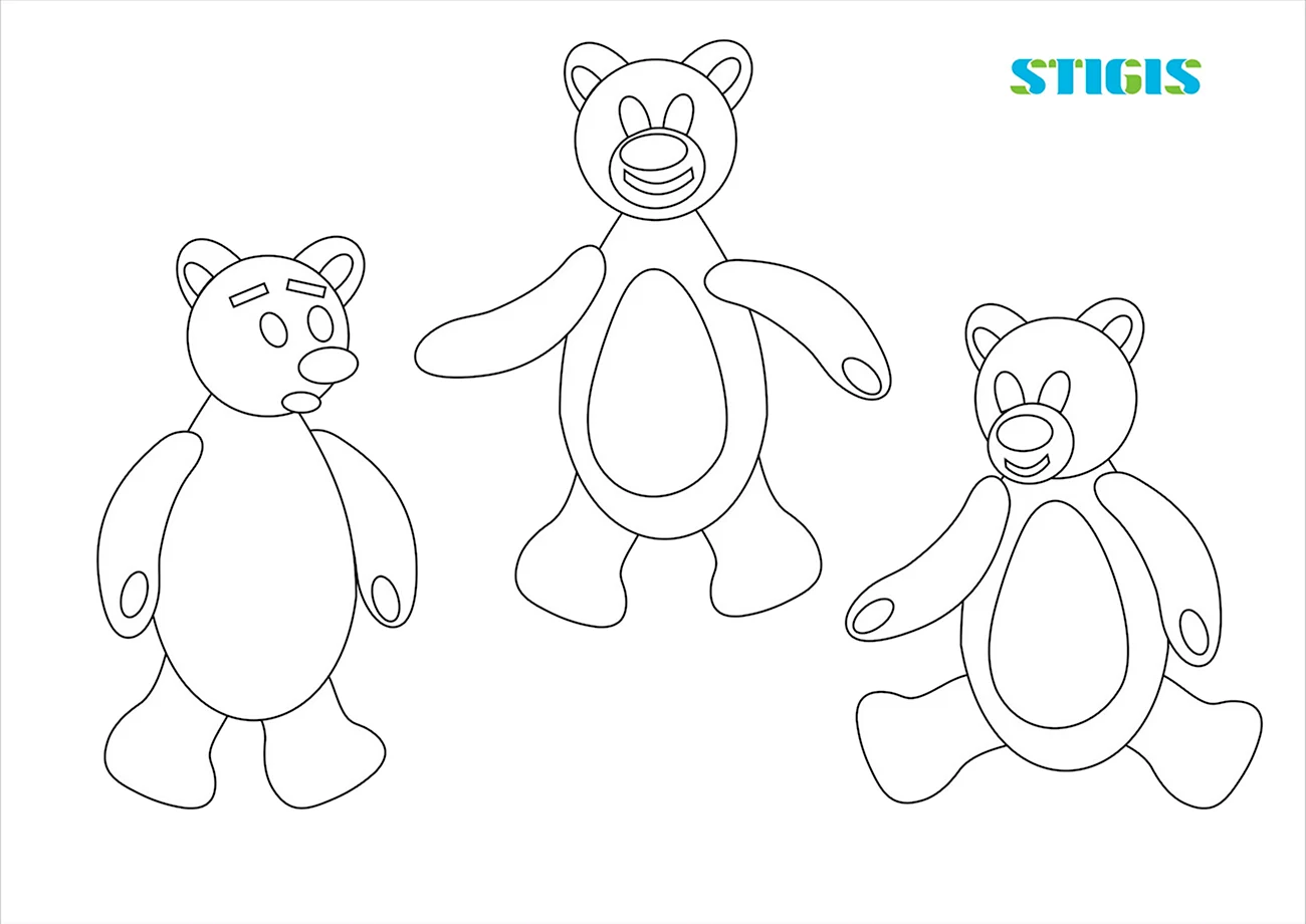 Раскраска 3 медведя. Для срисовки