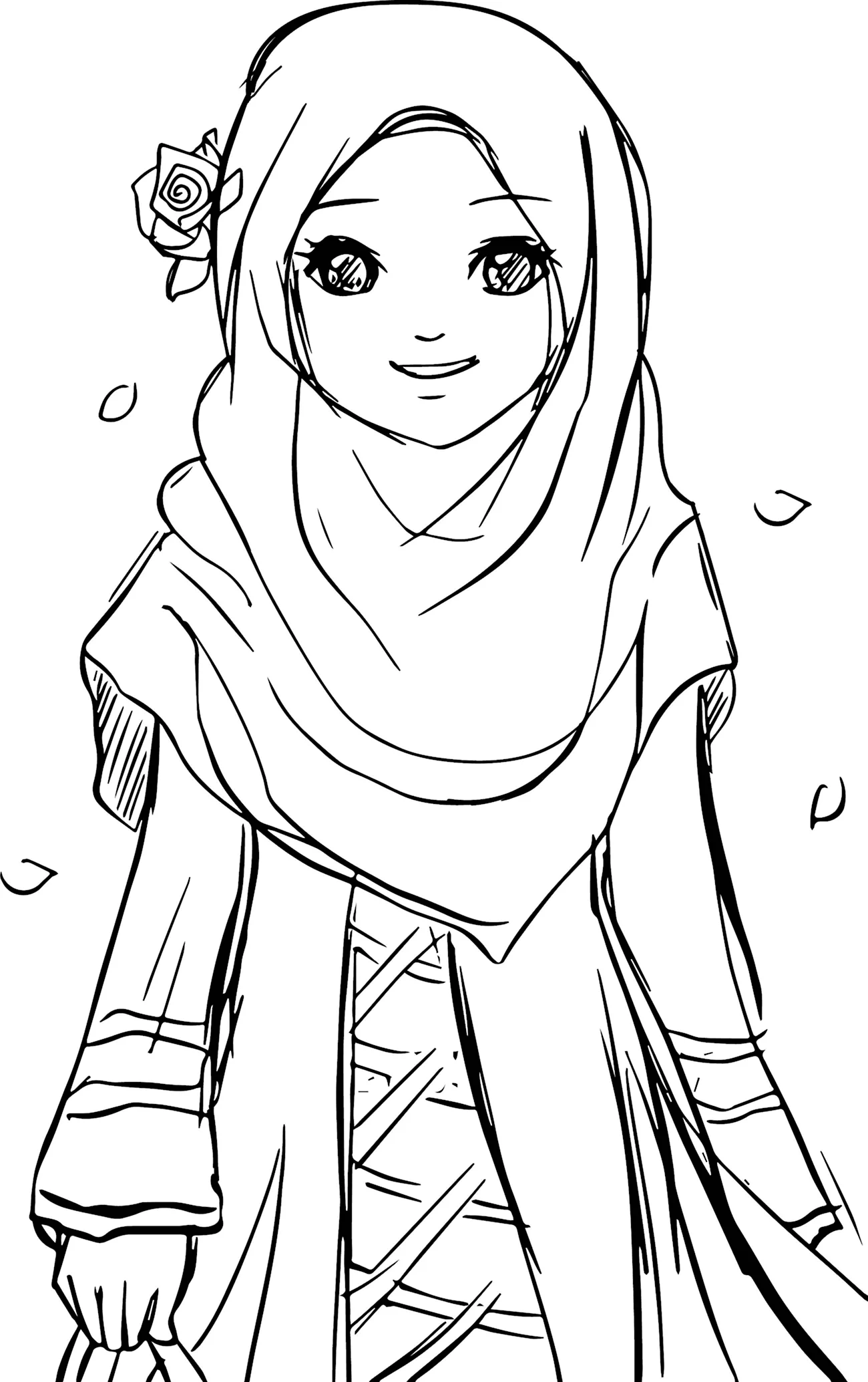 Раскраска девушка в хиджабе. Для срисовки