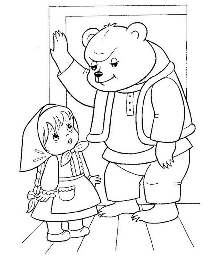 Раскраска для детей сказки сказка Маша и медведь