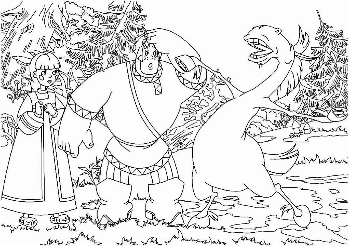 Раскраска Илья Муромец и Тугарин змей. Для срисовки