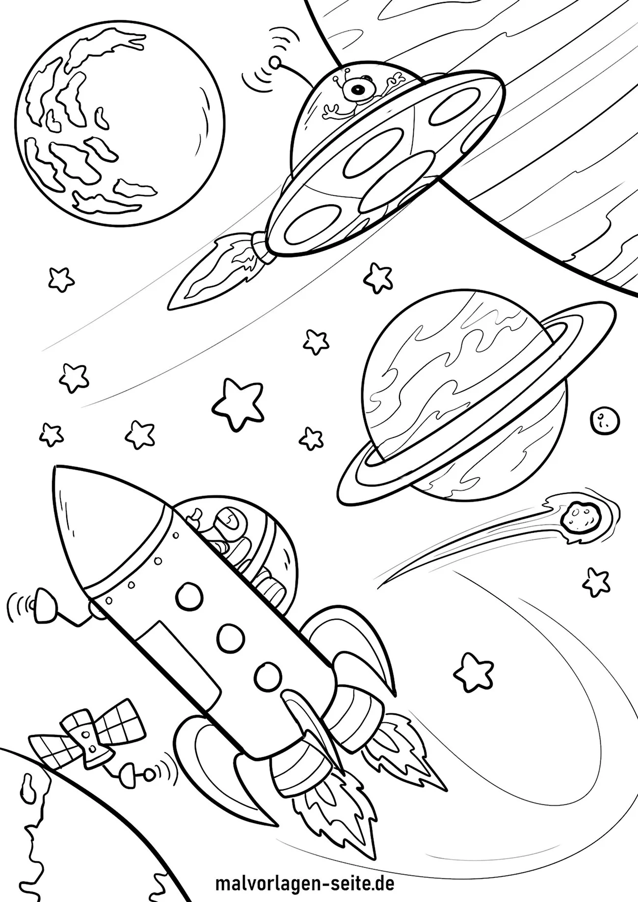 Раскраска космос и планеты для детей. Картинка