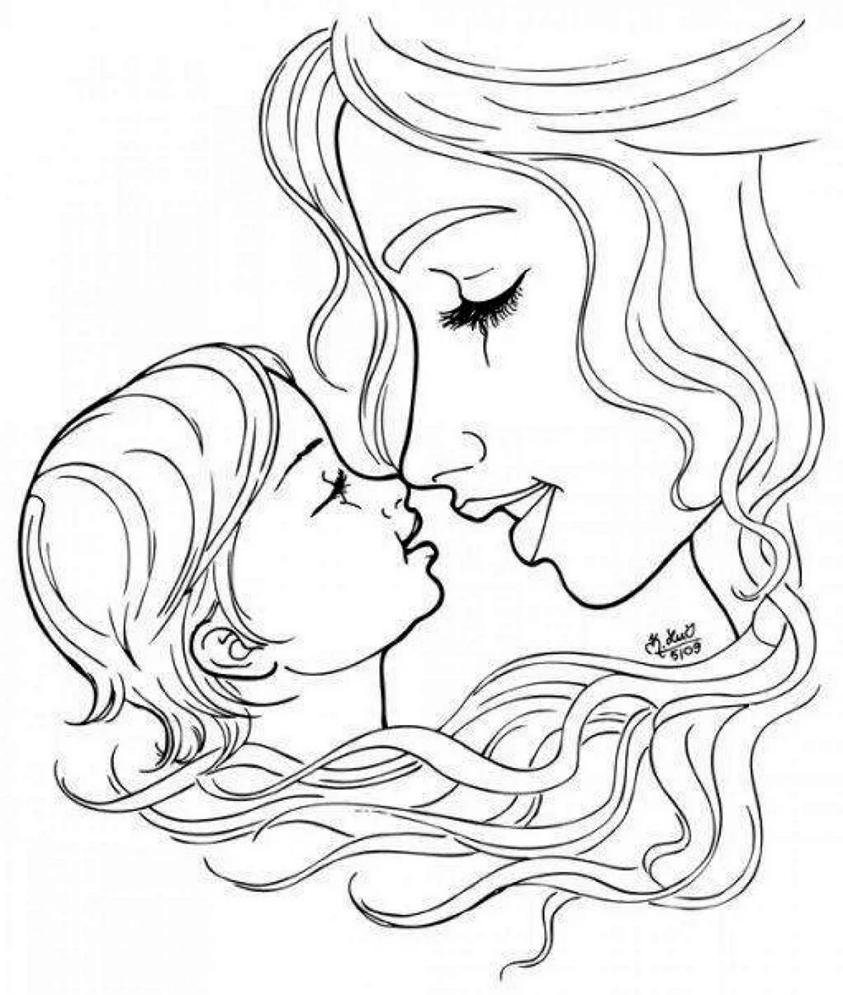 Раскраска мама и дочка. Для срисовки