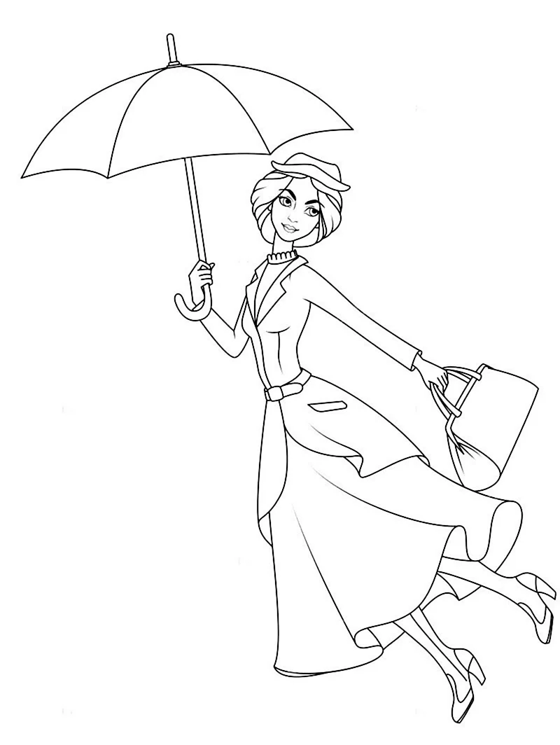 Раскраска Мэри Поппинс с зонтиком. Для срисовки