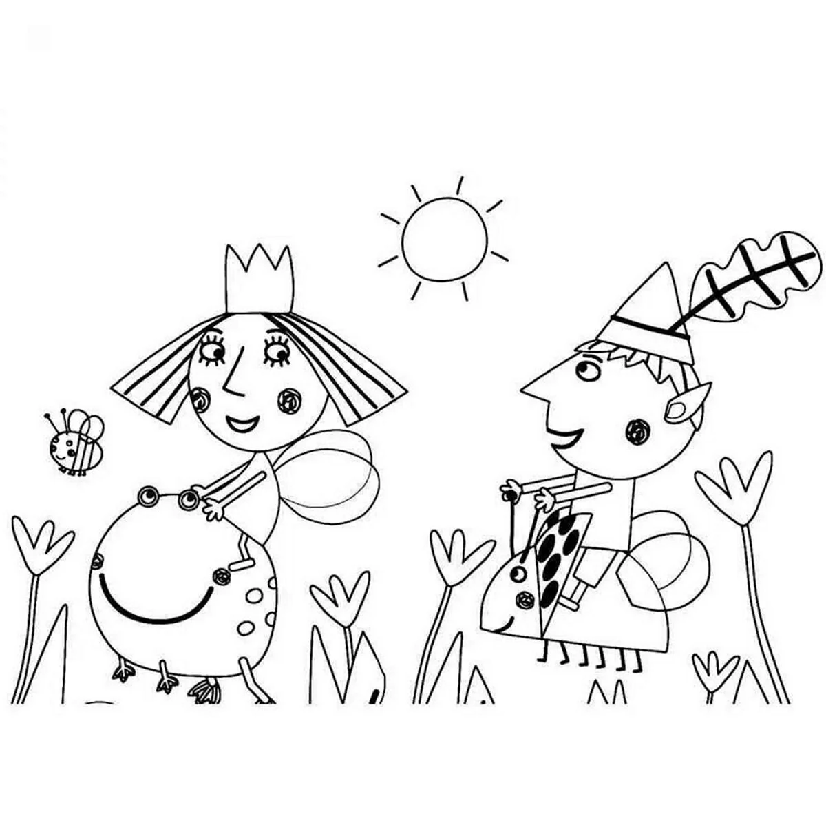 Раскраска Новогодняя Бен и Холли для детей. Картинка из мультфильма