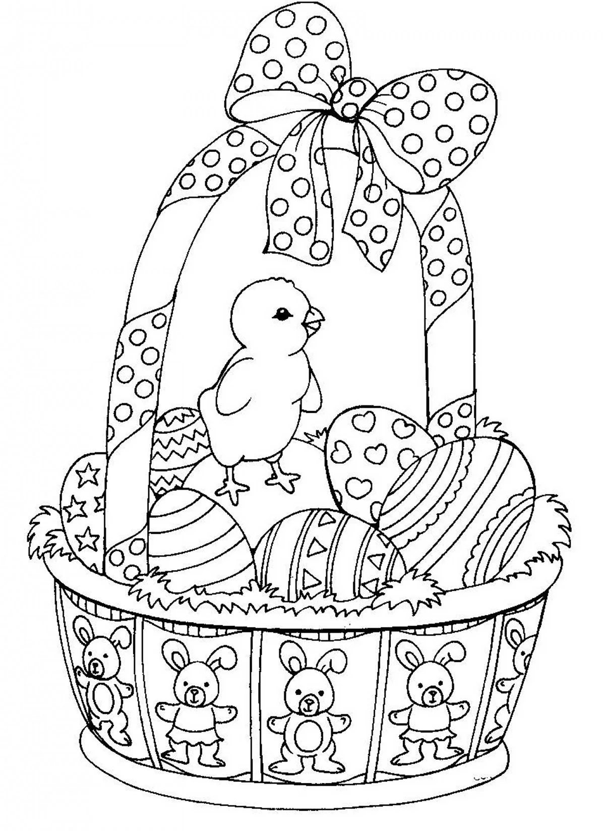Раскраска Пасхальный кулич и яйца. Картинка