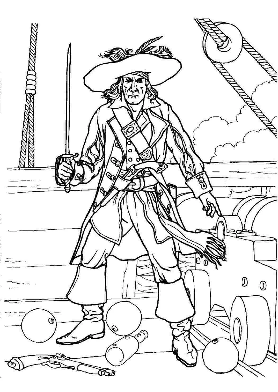 Раскраска пираты Карибского моря Капитан Барбосса. Для срисовки