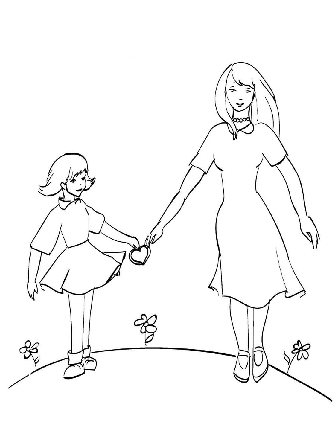 Раскраска прогулка с мамой. Для срисовки