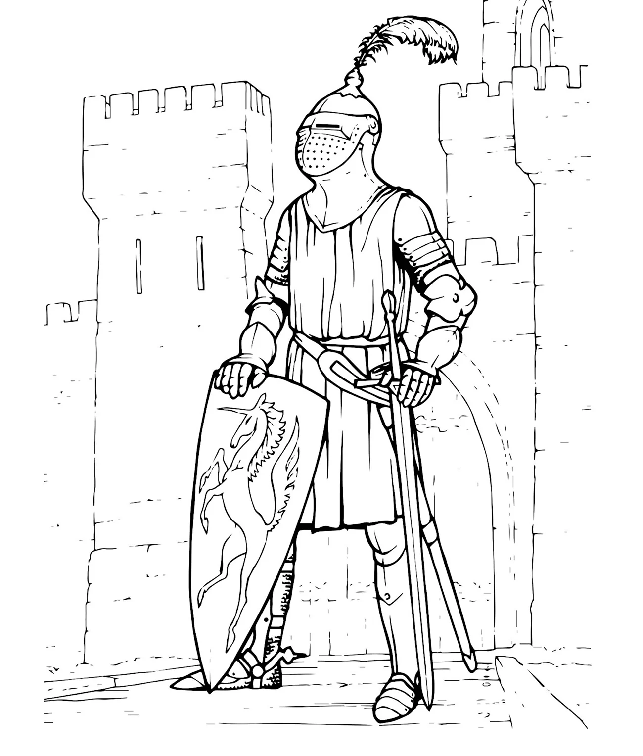Раскраска Рыцари средневековья крестоносцы. Для срисовки