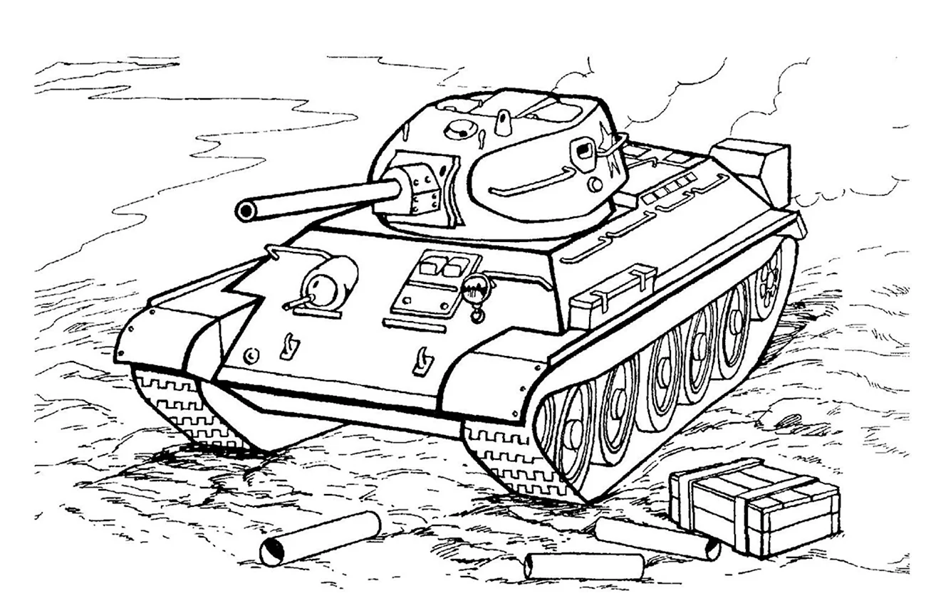 Раскраска танк т34 Военная техника. Картинка