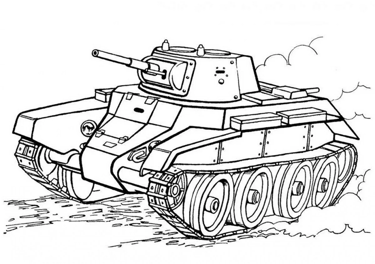 Раскраска танк т34 Военная техника для детей. Картинка