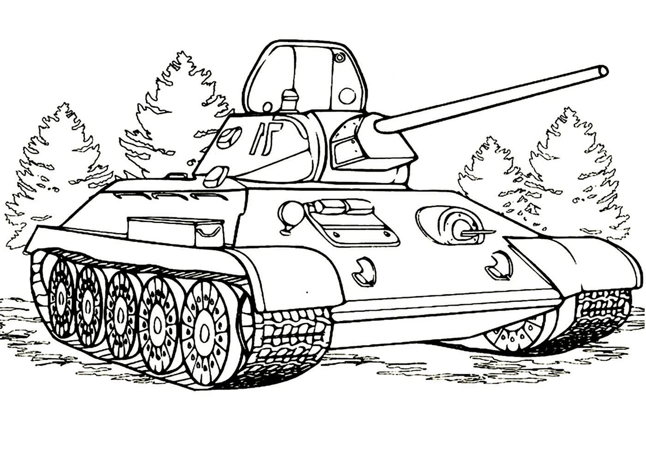 Раскраска танк т34 Военная техника для детей. Картинка