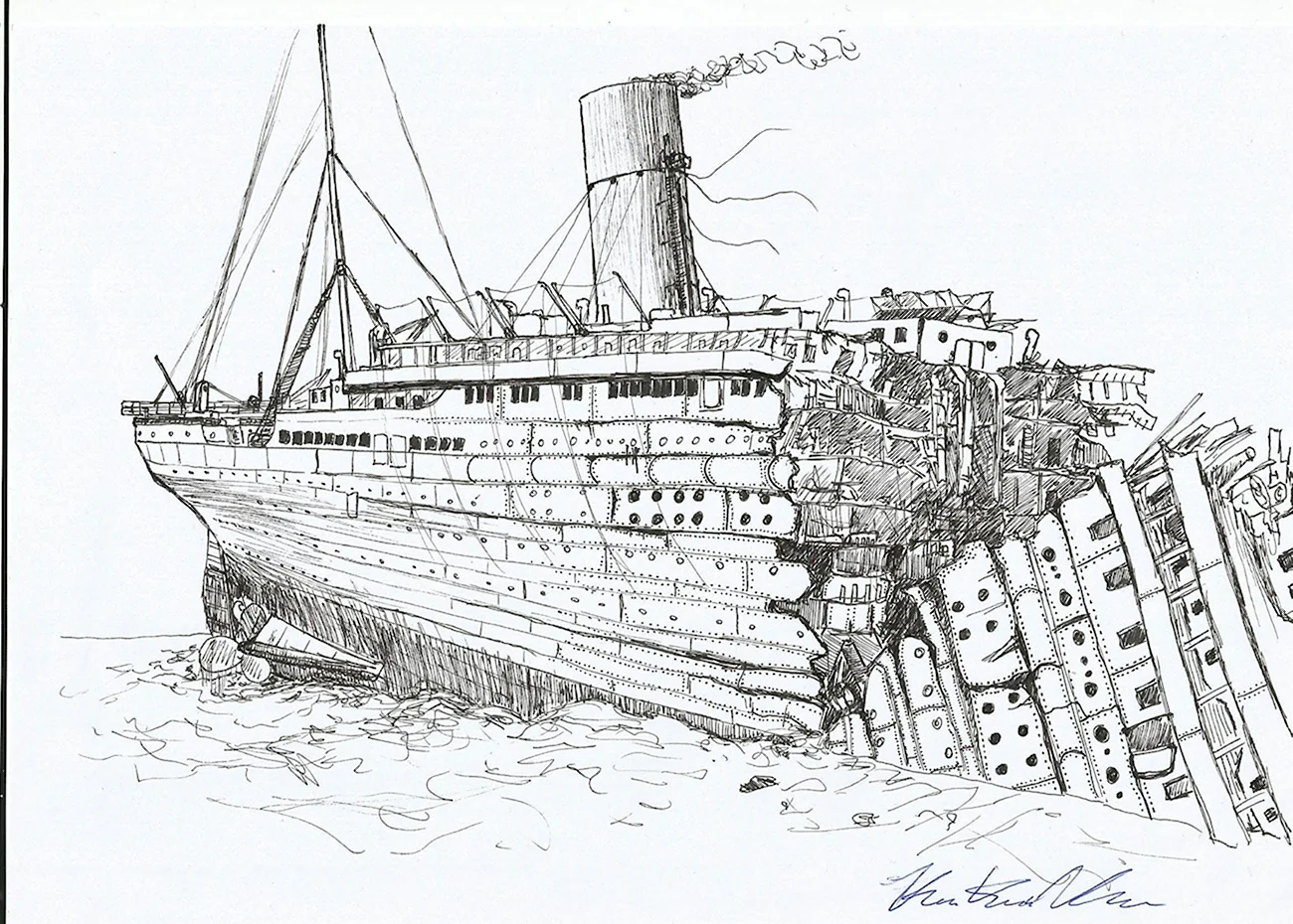 Раскраска тонущий корабль Британик. Для срисовки