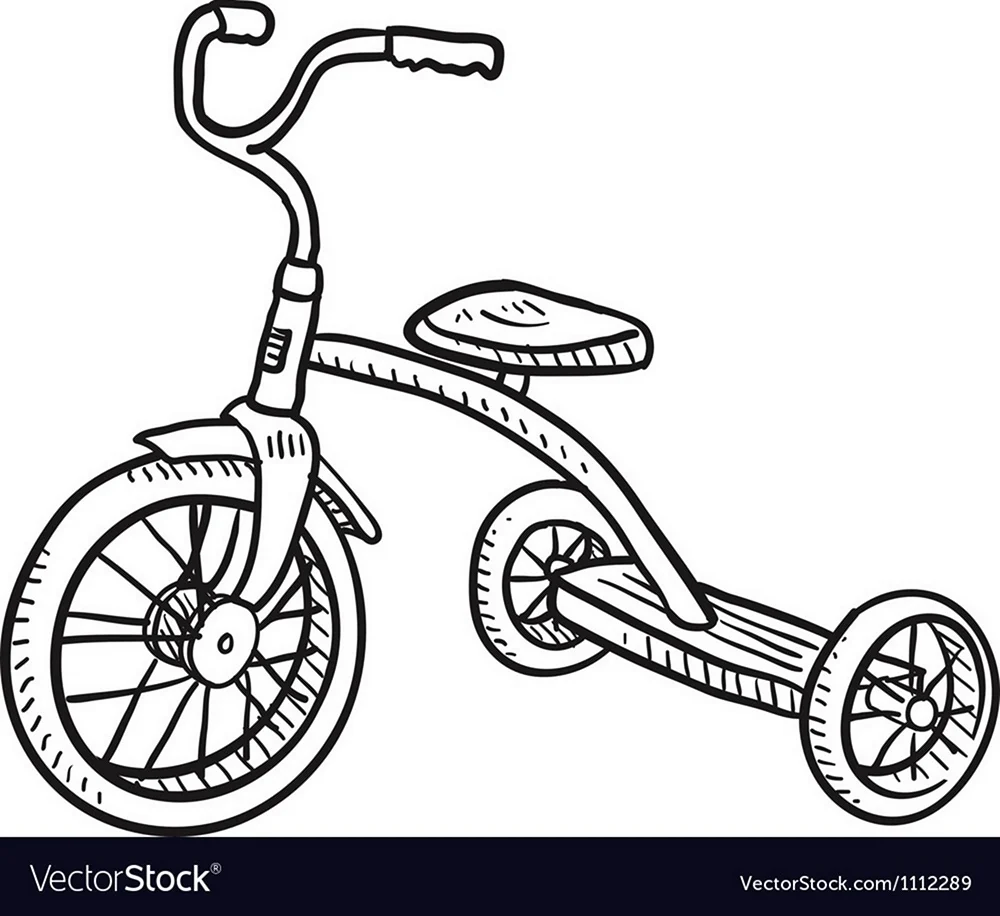 Раскраска трехколесный велосипед. Для срисовки