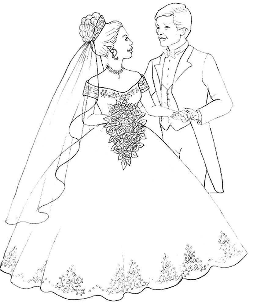 Раскраска жених и невеста. Для срисовки