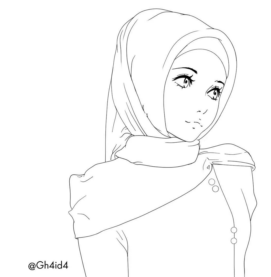 Раскраски девочки в хиджабе. Для срисовки