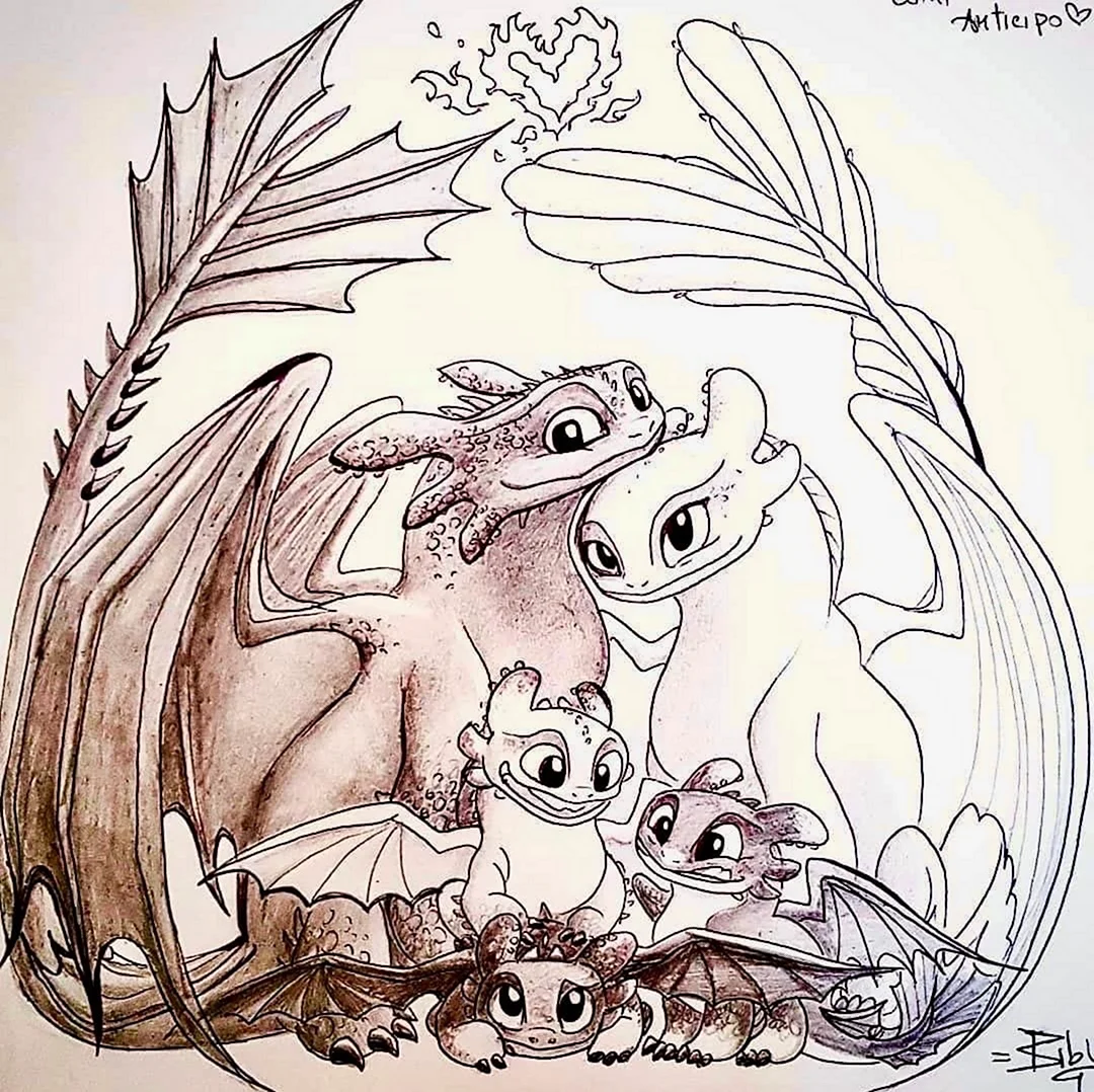 Раскраски драконы семья. Для срисовки