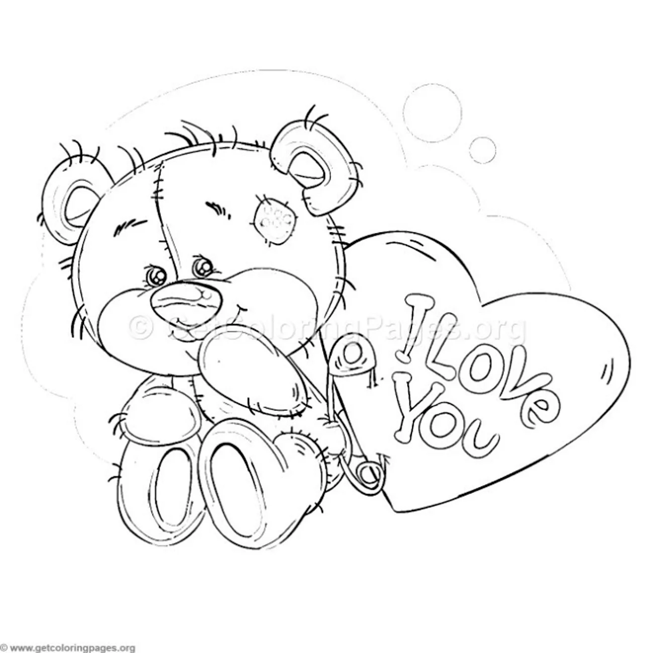 Раскраски мишки Тедди с сердечками. Для срисовки