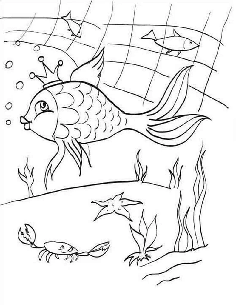Раскраски по сказке Пушкина о рыбаке и рыбке. Для срисовки