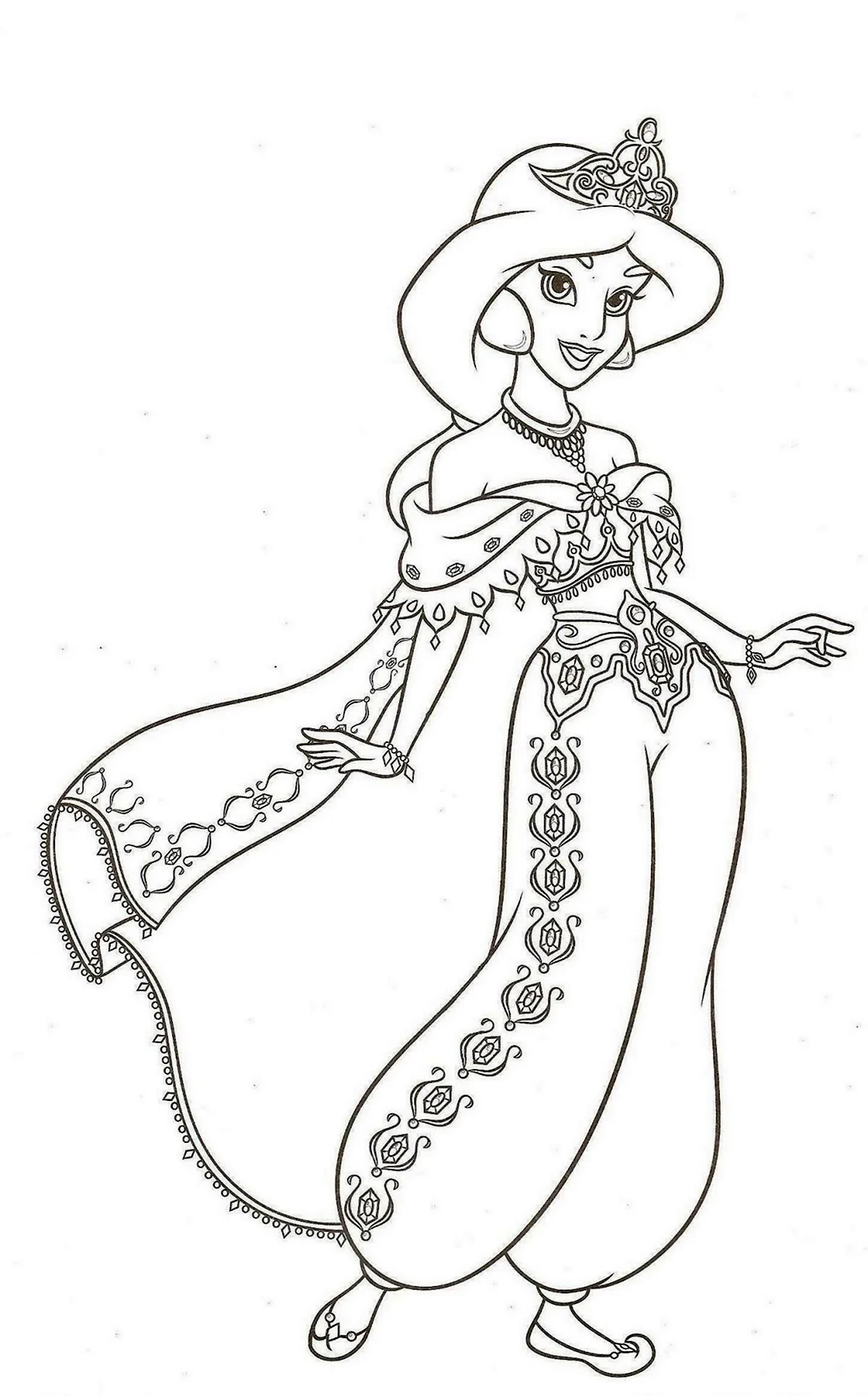 Раскраски принцессы Диснея Жасмин. Картинка из мультфильма