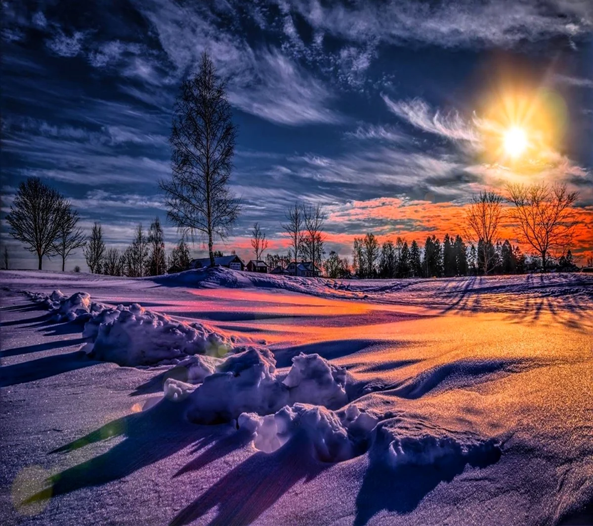 Рассвет зимой. Красивая картинка