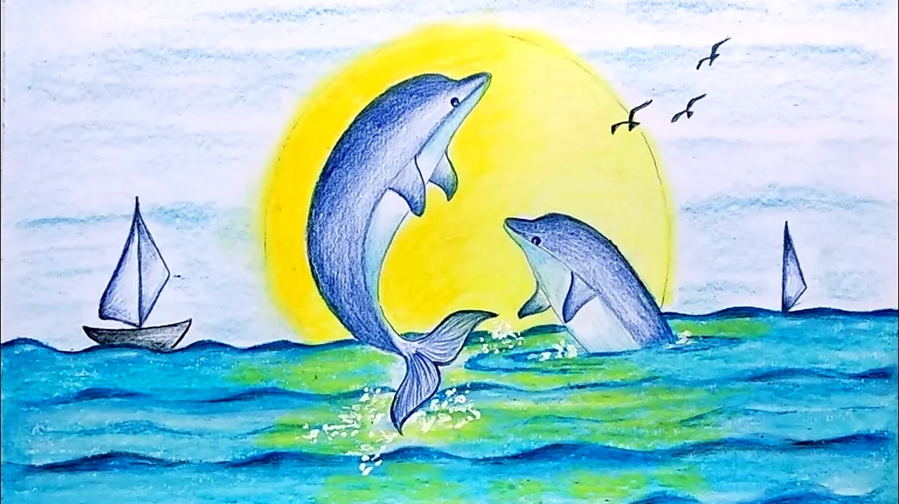 Рисовать дельфинов в море. Для срисовки