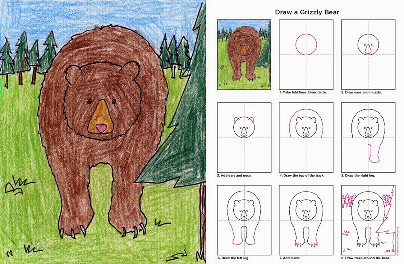 Рисуем медведя с детьми. Для срисовки