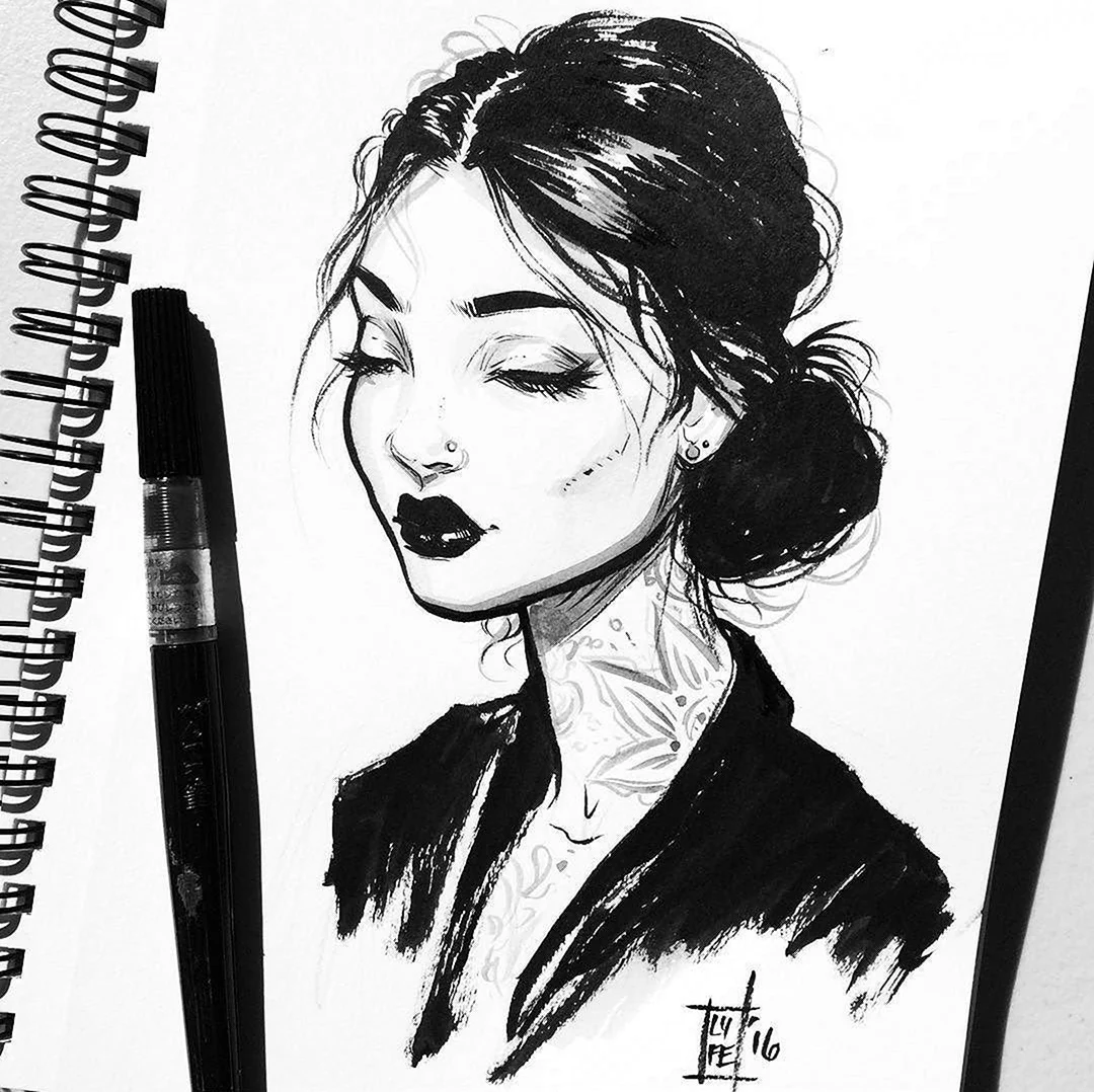 Рисунки чёрной ручкой девушки. Для срисовки