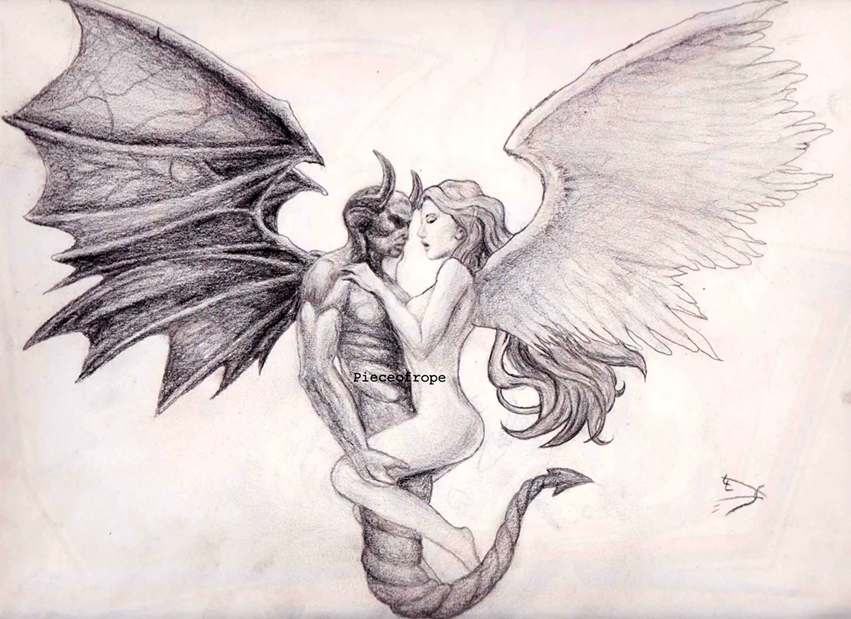Рисунки карандашом ангелов и демонов. Для срисовки