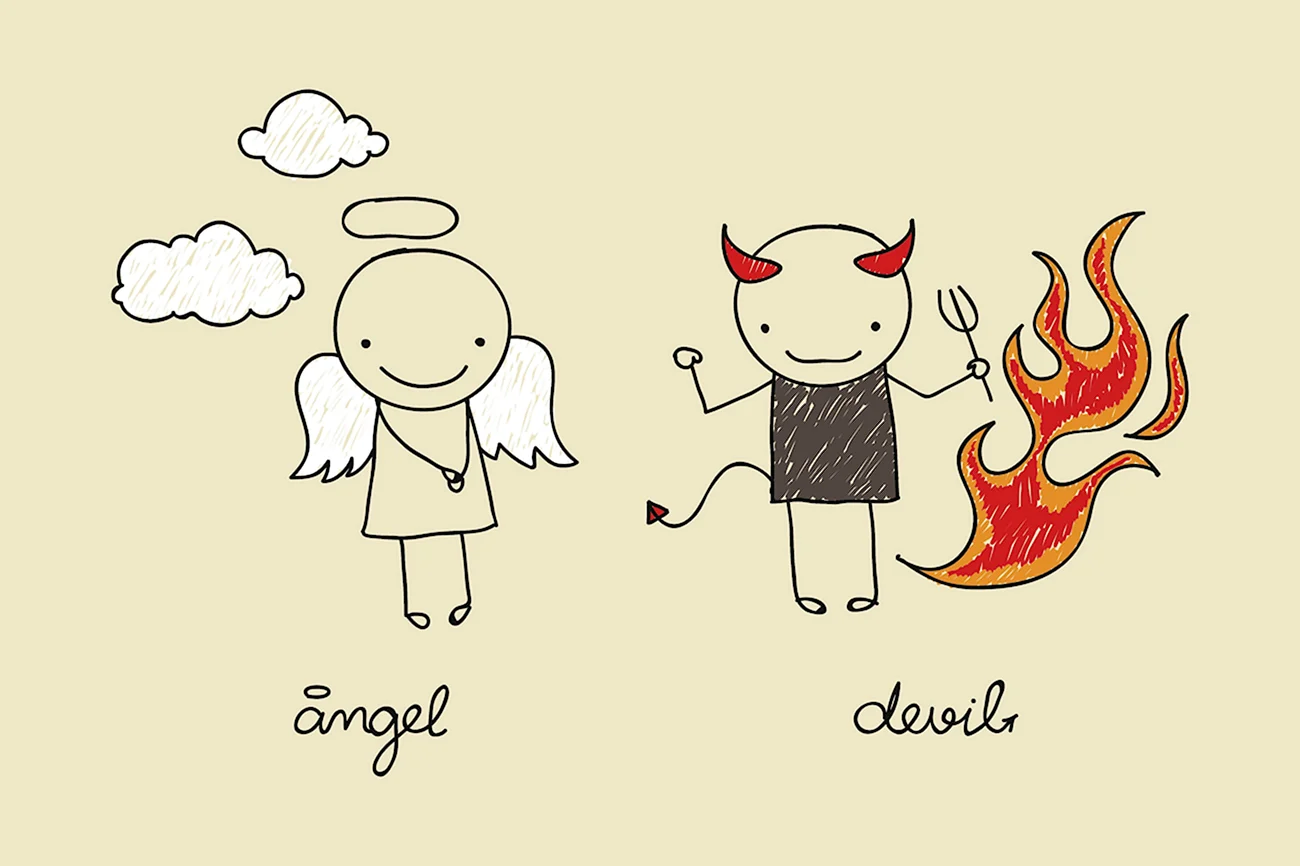 Рисунки милые ангел и дьявол. Для срисовки