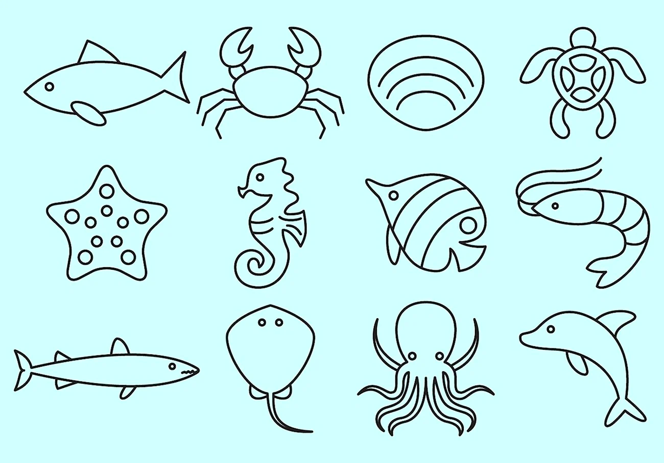 Рисунки морских животных. Для срисовки