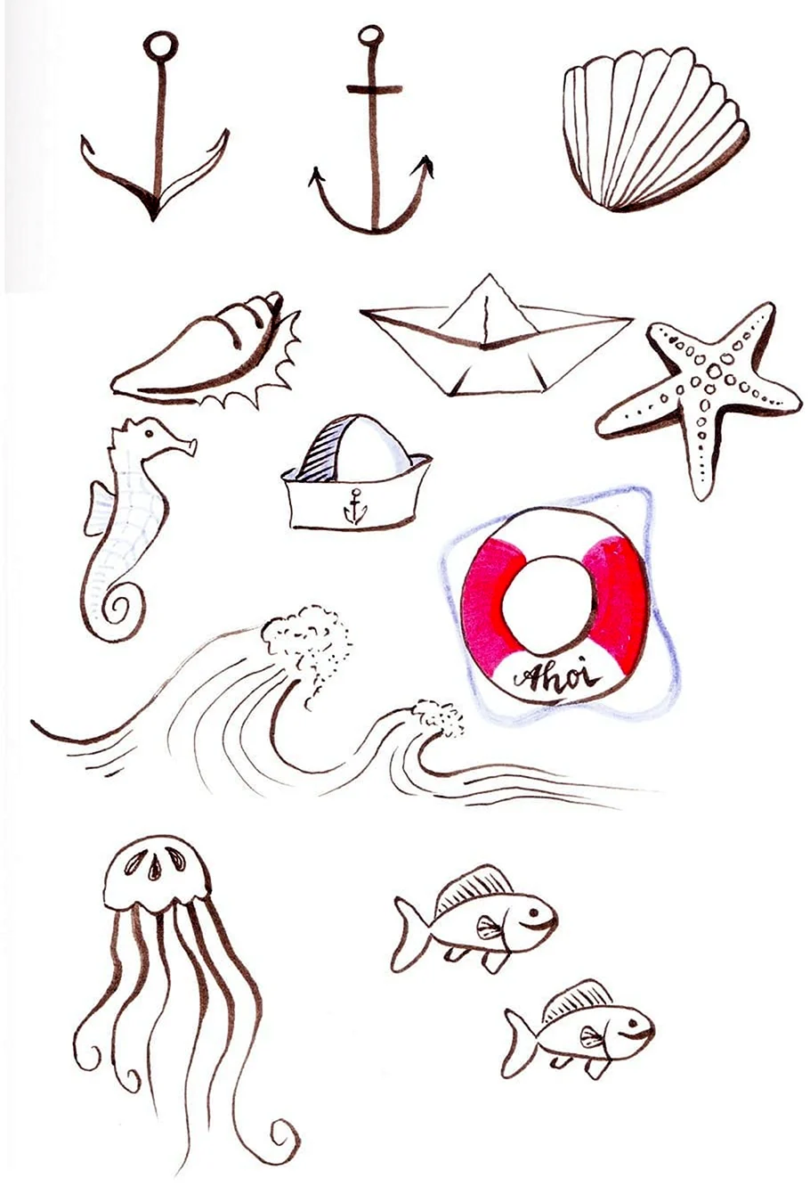 Рисунки с морской тематикой лёгкие. Для срисовки