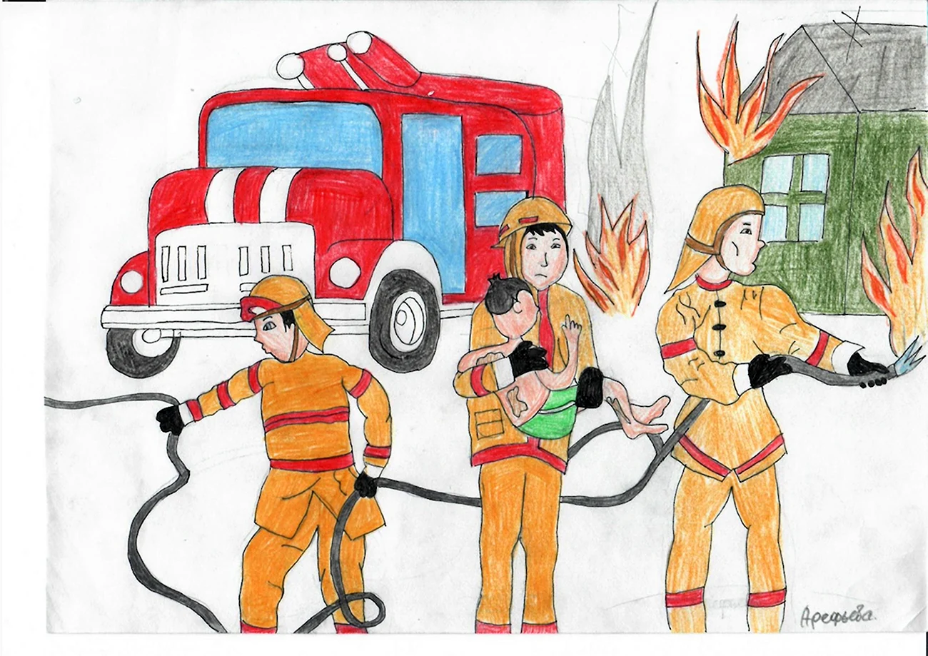 Рисунок на тему профессия пожарный. Для срисовки