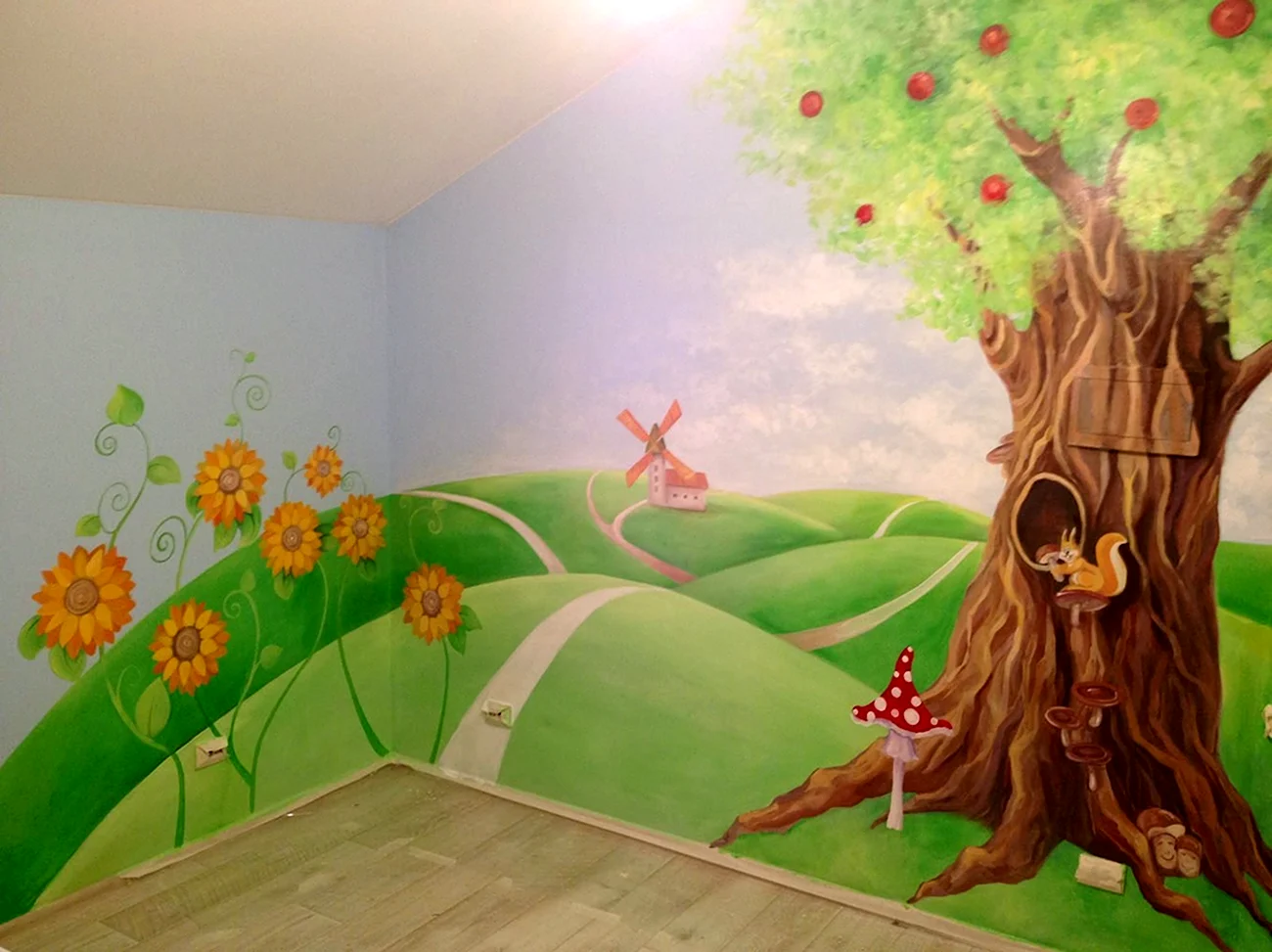 Роспись стен в детском саду. Красивая картинка