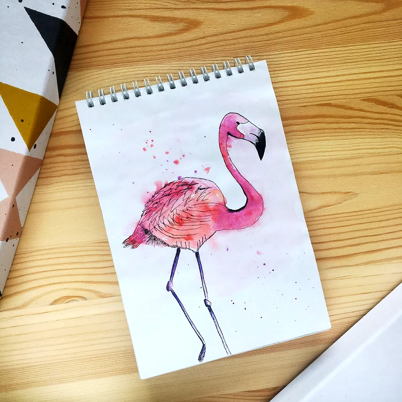 Розовый Фламинго акварель. Для срисовки